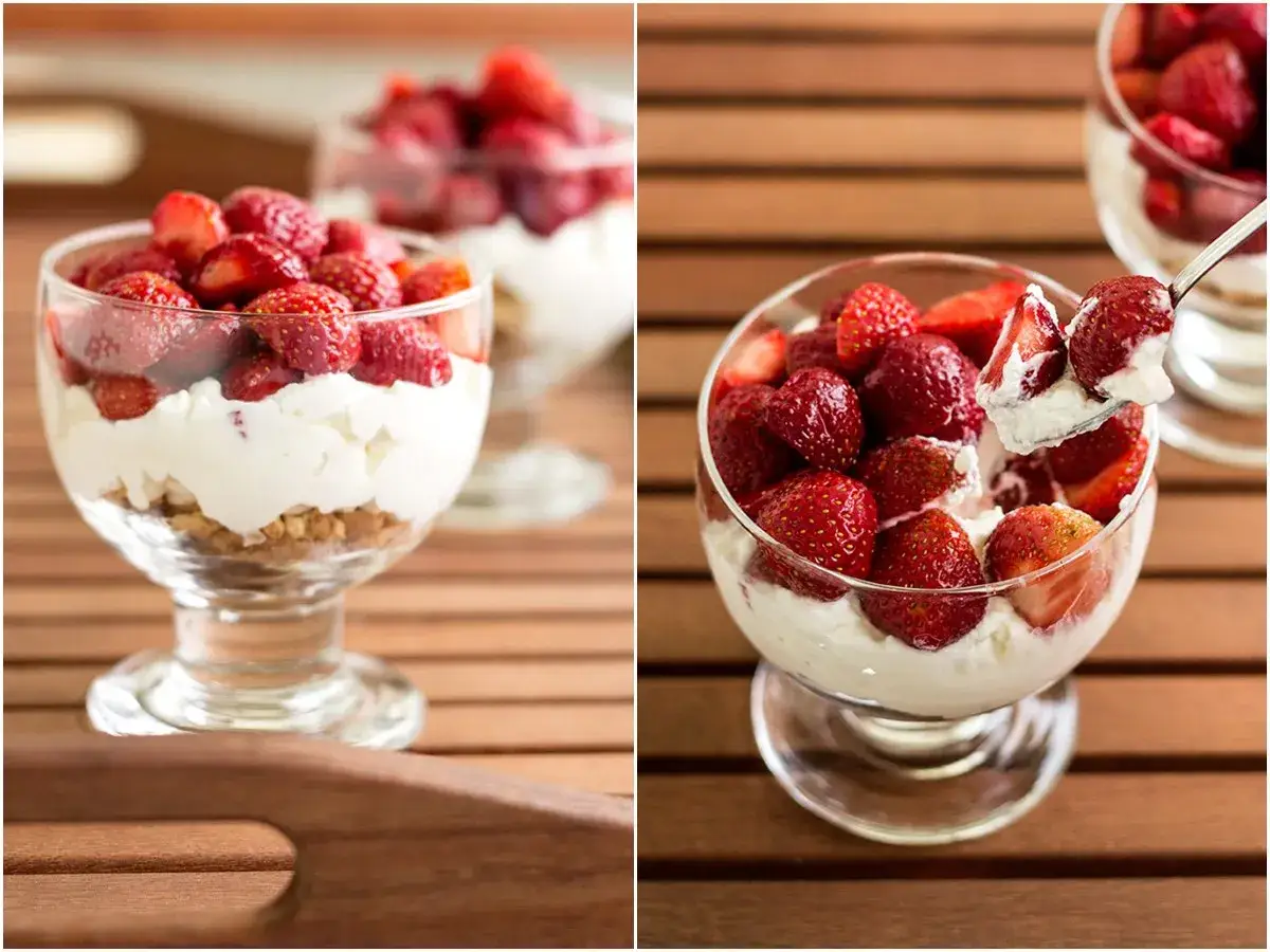 Pyszny deser z truskawkami i kremem mascarpone. Idealny pomysł, co zrobić z mascarpone na szybki deser.