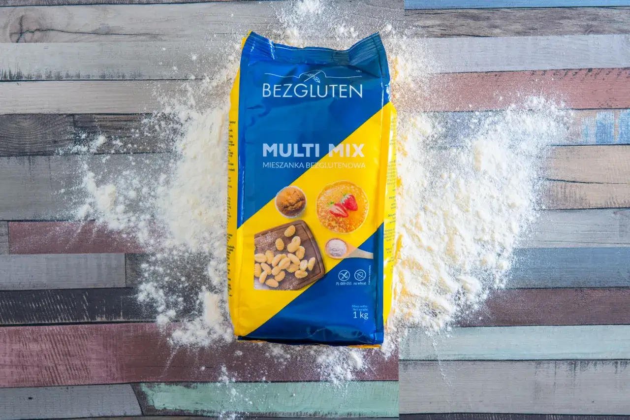 Mieszanka bezglutenowa Multi Mix od Bezgluten. Idealna do wypieków, takich jak ciasto bez glutenu, muffiny czy naleśniki.